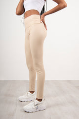 Beige Leather Look High Waist Leggings 