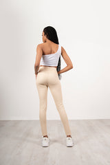 Beige Leather Look High Waist Leggings 