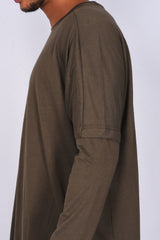 Mens Khaki Long Sleeve Longline T-Shirt