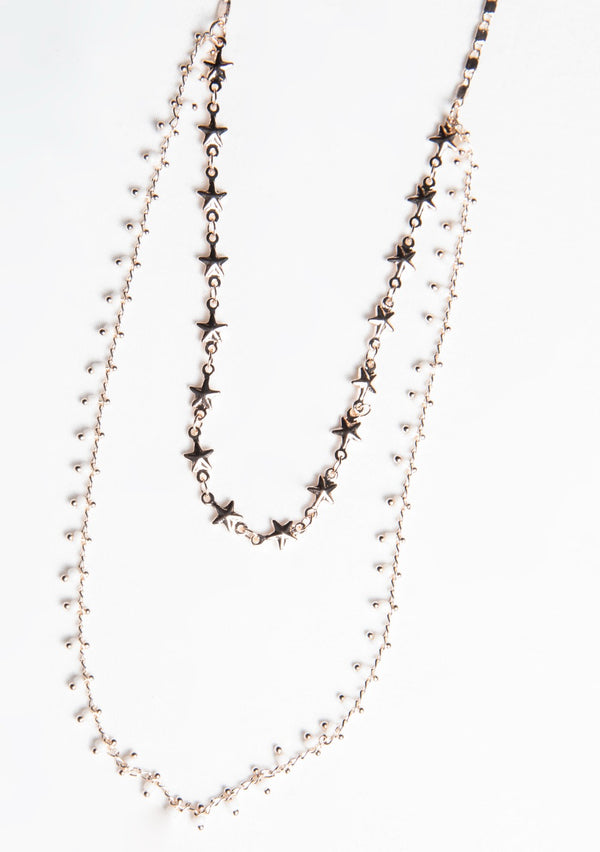 Rose Gold Stars And Pearl Layered Necklace 