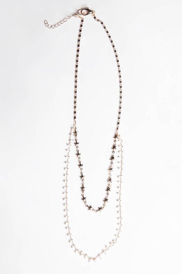 Rose Gold Stars And Pearl Layered Necklace 