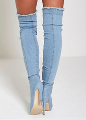 Light Denim Ripped Thigh Boots