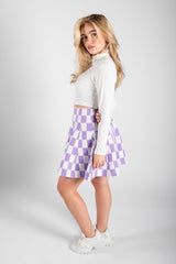 Lilac Check Print High Wasited Tennis Skirt