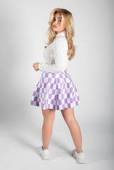 Lilac Check Print High Wasited Tennis Skirt