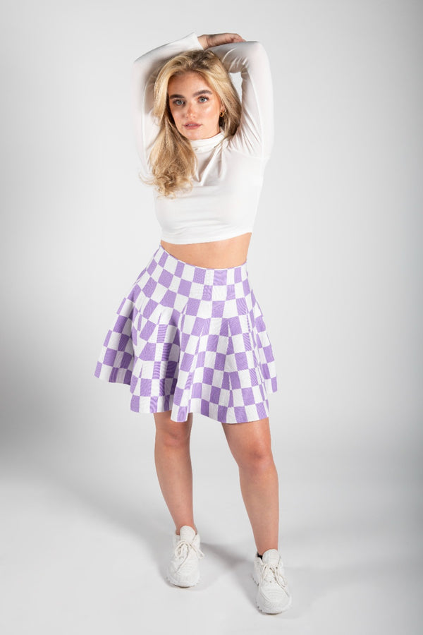 Lilac Check Print High Wasited Tennis Skirt