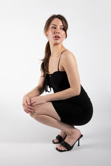 Black Cut Out Cross Over Ruched Dress