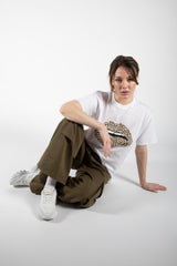 White Leopard Lip Graphic Printed Oversized T-Shirt