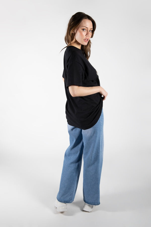 Black Leopard Lip Graphic Printed Oversized T-Shirt