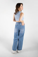 Blue 90s Baby Ribbed High Neck Crop Vest