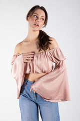 Pink Off The Shoulder Flared Sleeve Bardot Top