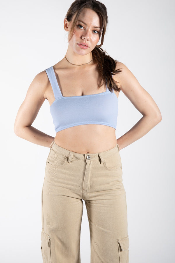 Baby Blue Thick Strap Square Neck Crop Top
