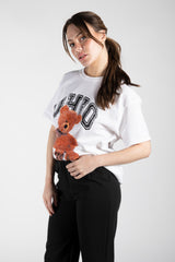 White Ohio Teddy Graphic Printed Oversized T-Shirt
