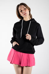 Black Contrast String Pocket Hoodie