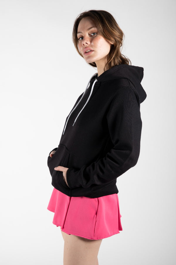 Black Contrast String Pocket Hoodie
