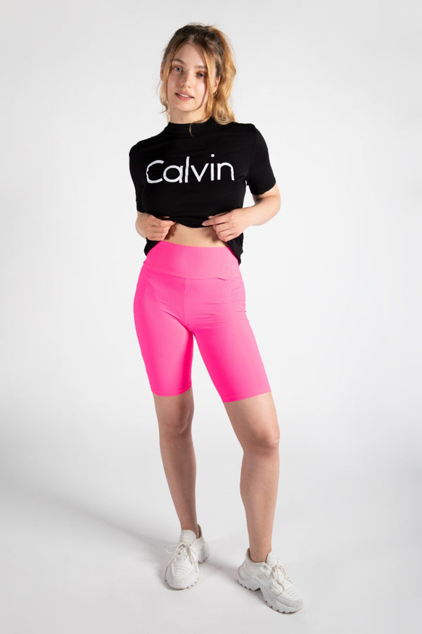 Hot Pink Ribbed Slinky High Waisted Cycling Short