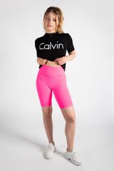Hot Pink Ribbed Slinky High Waisted Cycling Short