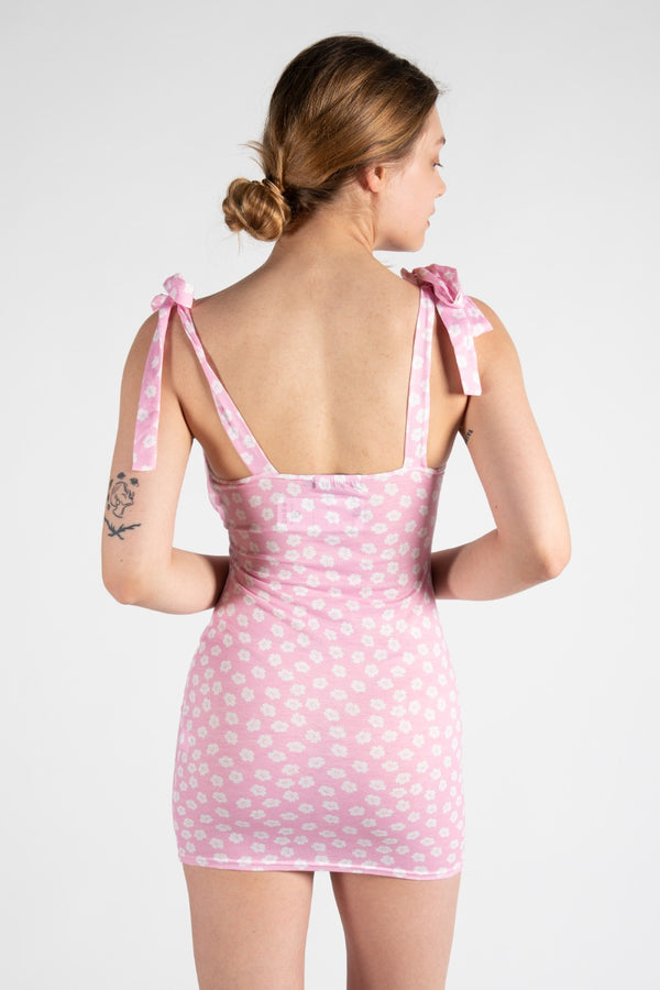 Baby Pink Floral Ruched Mini Dress