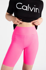 Hot Pink Ribbed Slinky High Waisted Cycling Short