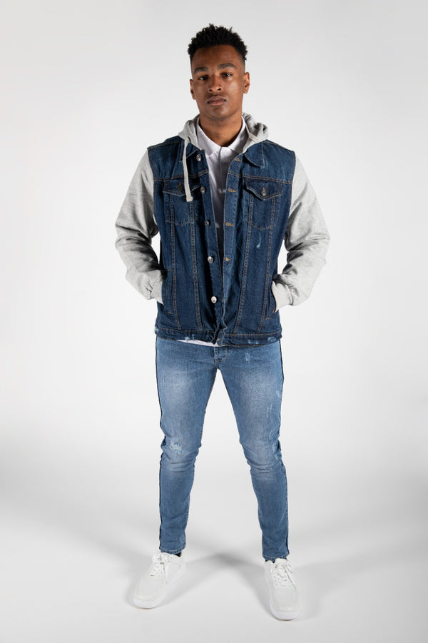Mens Blue Contrast Sleeve Denim Tucker Jacket