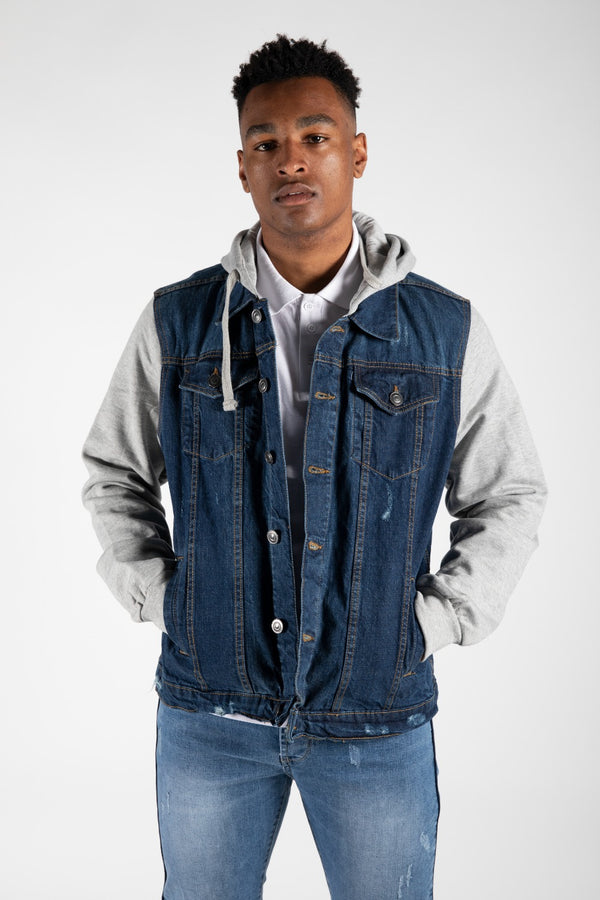 Mens Blue Contrast Sleeve Denim Tucker Jacket