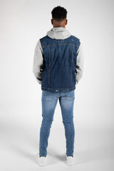 Mens Blue Contrast Sleeve Denim Tucker Jacket