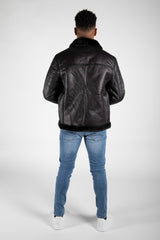 Mens Black Faux Leather Aviator Jacket