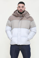 Mens Beige Ombre Puffer Hooded Coat 