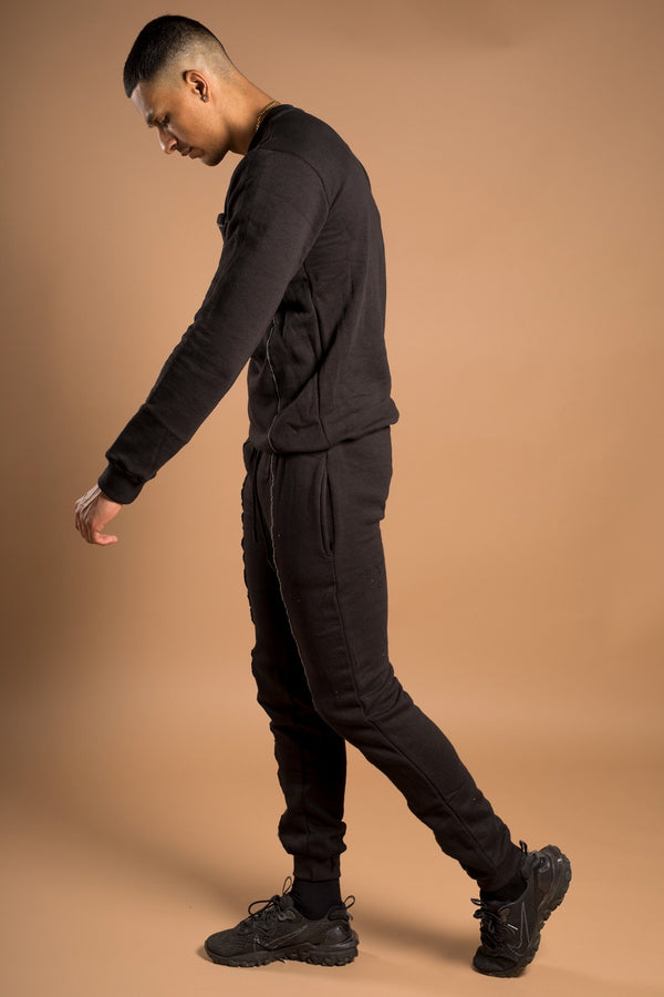 Mens Black Reflective Piping Cargo Pocket Tracksuit