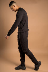 Mens Black Reflective Piping Cargo Pocket Tracksuit