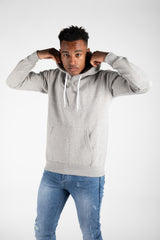 Mens Grey Contrast Drawstring Pull Over Hoodie