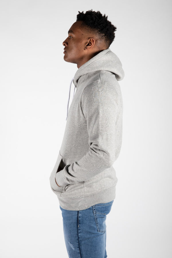Mens Grey Contrast Drawstring Pull Over Hoodie