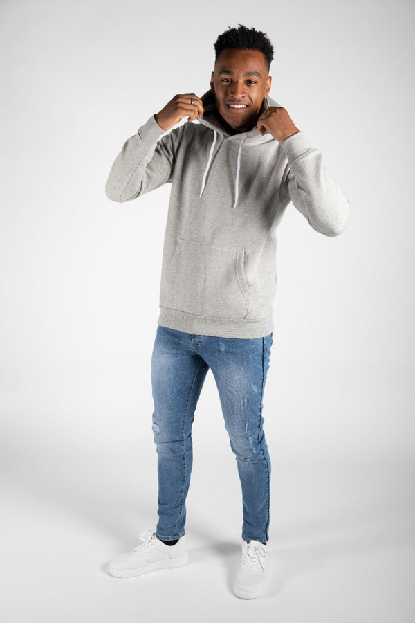 Mens Grey Contrast Drawstring Pull Over Hoodie