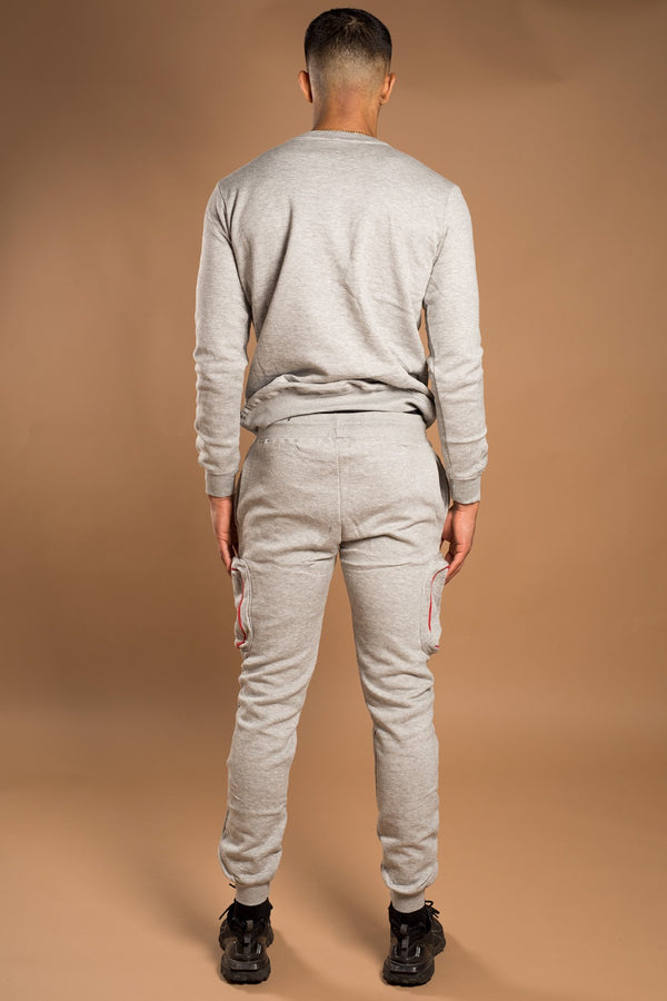 Mens Grey Contrast Piping Cargo Pocket Tracksuit