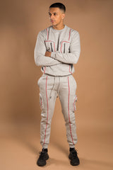 Mens Grey Contrast Piping Cargo Pocket Tracksuit