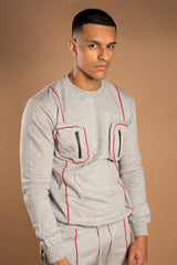 Mens Grey Contrast Piping Cargo Pocket Tracksuit