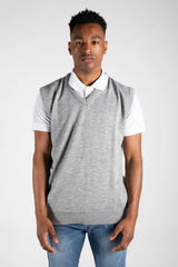 Mens Grey V-Neck Sleeveless Knitted Jumper