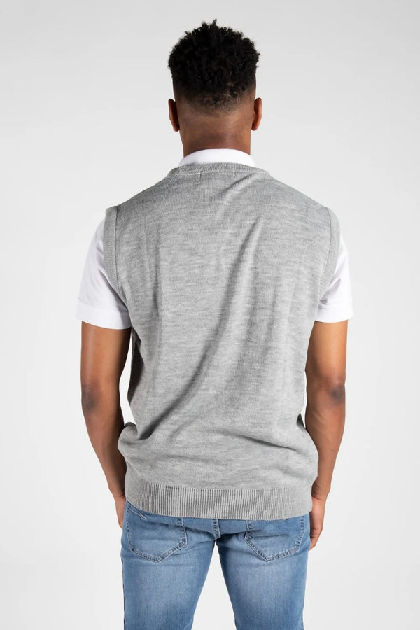 Mens Grey V-Neck Sleeveless Knitted Jumper