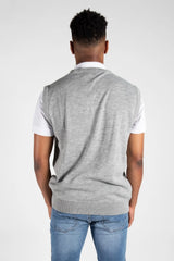 Mens Grey V-Neck Sleeveless Knitted Jumper