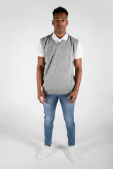 Mens Grey V-Neck Sleeveless Knitted Jumper