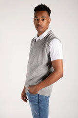 Mens Grey V-Neck Sleeveless Knitted Jumper