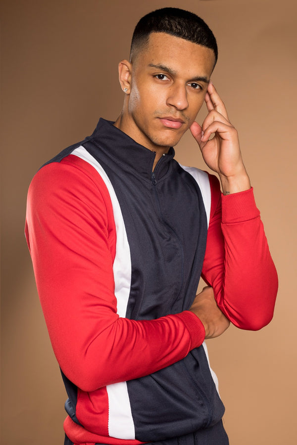 Mens Navy White Red Zip Tracksuit