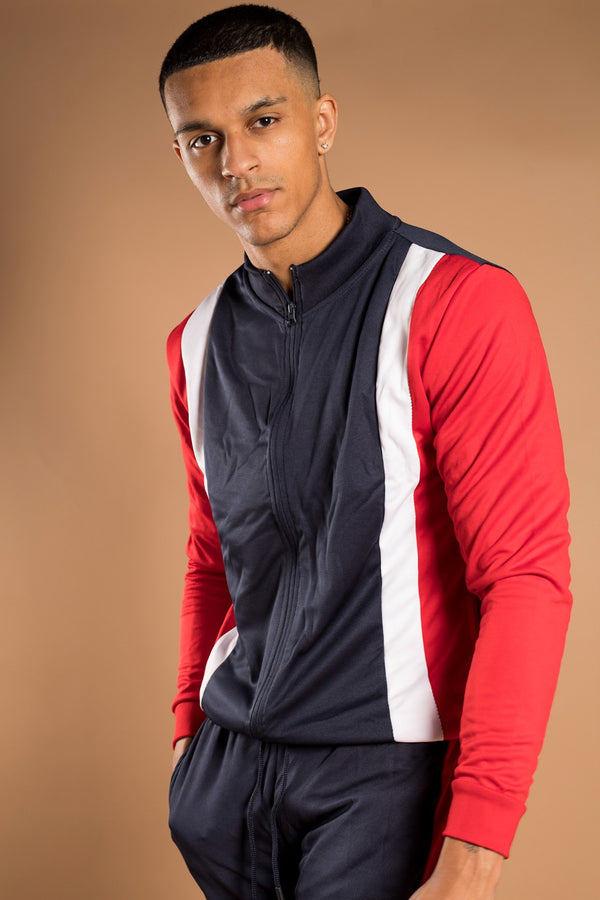 Mens Navy White Red Zip Tracksuit