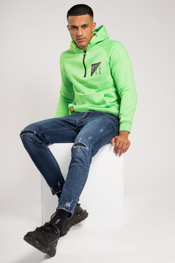 Mens Neon Green Half Zip Hoodie