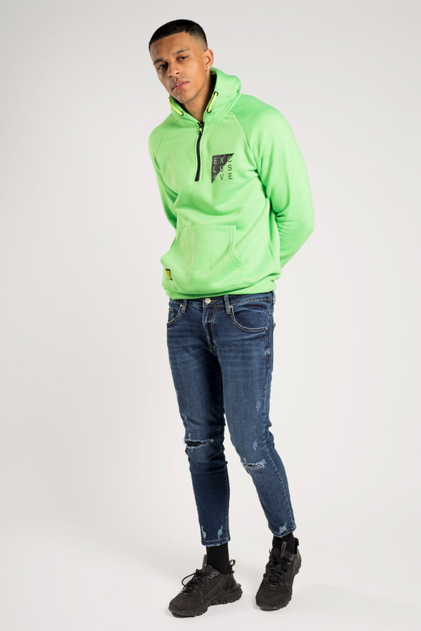 Mens Neon Green Half Zip Hoodie