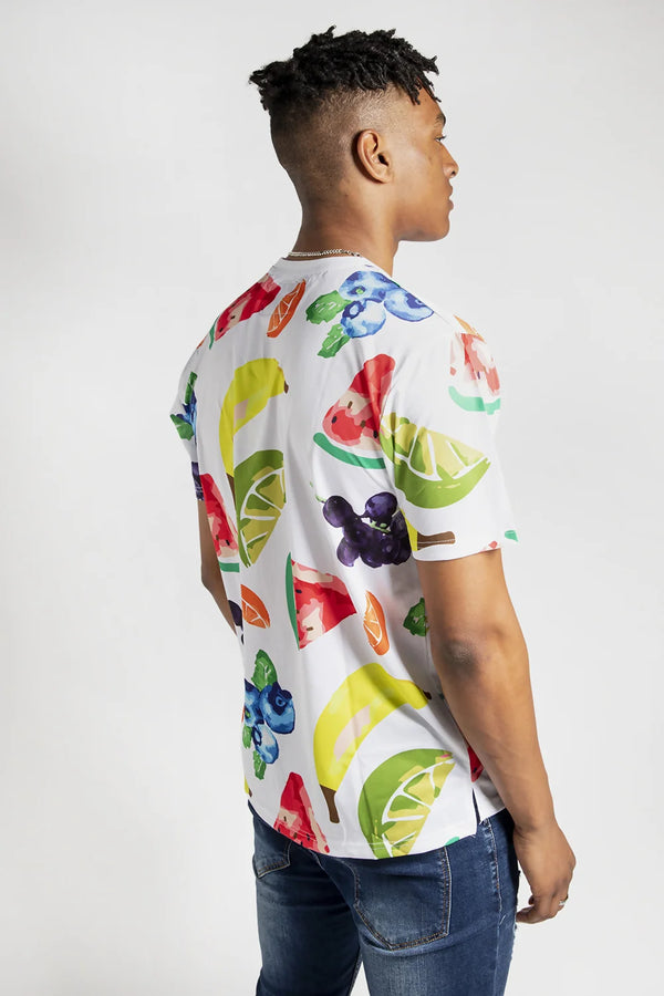 Mens White Fruit and Slogan Print T-Shirt