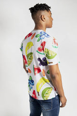 Mens White Fruit and Slogan Print T-Shirt