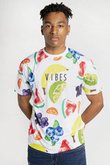 Mens White Fruit and Slogan Print T-Shirt