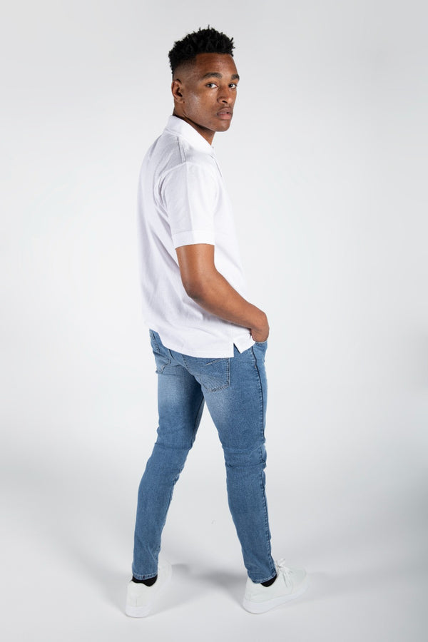 Mens White Half Sleeve Polo T -Shirt