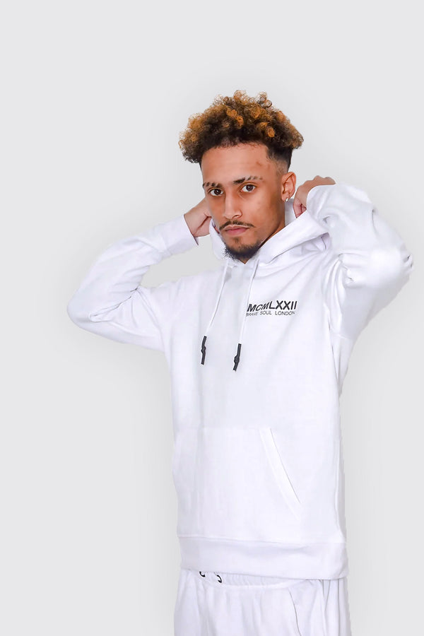 Mens White Printed Hoodie And Short Tracksuit