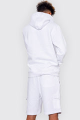 Mens White Printed Hoodie And Short Tracksuit